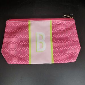Mary Square Pink Cosmetic Bag Monogram B Makeup Pouch Zipper Travel Case